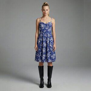 100% Cotton Midi Dress Fully Lined Blue Floral